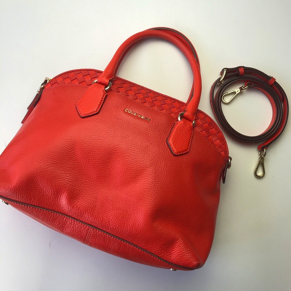 Cole Haan Red Leather Satchel with Detachable Strap
